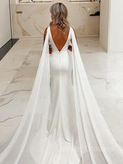 Wedding Dress Mermaide, Trumpet/Mermaid V-neck Sweep Train Stretch Crepe Wedding Dress