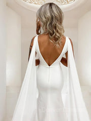 Wedding Dress Under 206, Trumpet/Mermaid V-neck Sweep Train Stretch Crepe Wedding Dress