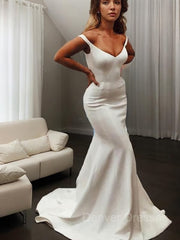 Wedding Dress Outfit, Trumpet/Mermaid V-neck Sweep Train Stretch Crepe Wedding Dresses