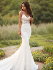 Wedding Dress Ideas, Trumpet/Mermaid V-neck Sweep Train Stretch Crepe Wedding Dresses
