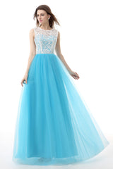 Prom Dresses For Skinny Body, Tulle Lace Light Sky Blue Prom Dresses