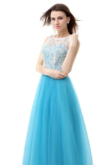 Prom Dress Off Shoulder, Tulle Lace Light Sky Blue Prom Dresses