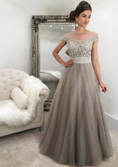 Prom Dress Purple, Tulle Long/Floor-Length A-Line/Princess Sleeveless Bateau Zipper Prom Dress With Beaded