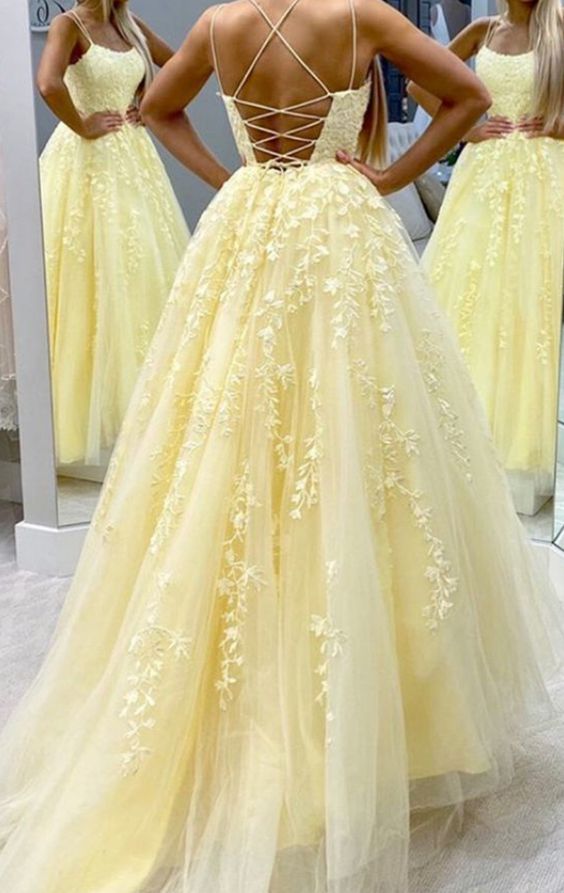 Prom Dress Tulle, Tulle prom dresses yellow ball gown