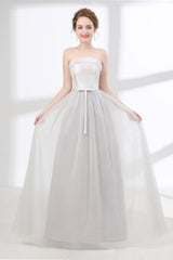 Prom Dress Fabric, Tulle & Satin Strapless Neckline A-line Bridesmaid Dresses With Bowknot