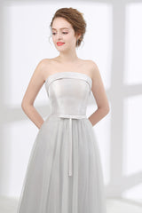 Prom Dresses Boutique, Tulle & Satin Strapless Neckline A-line Bridesmaid Dresses With Bowknot