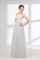 Prom Dress Boutiques, Tulle & Satin Strapless Neckline A-line Bridesmaid Dresses With Bowknot