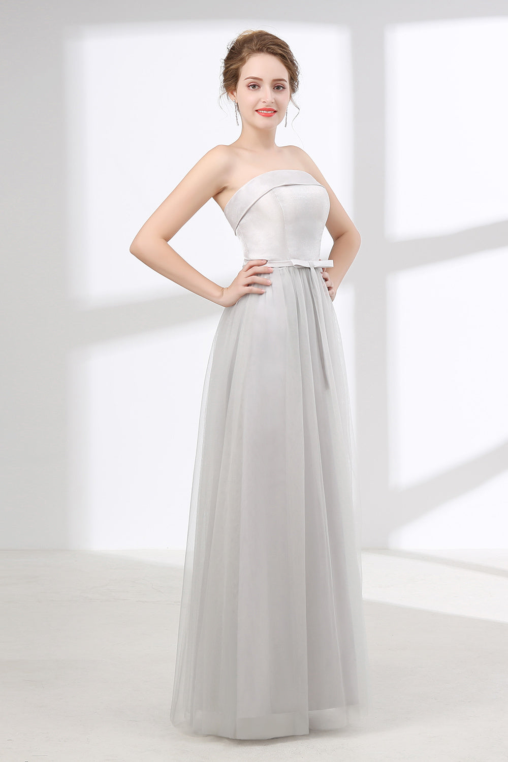 Prom Dress Boutique, Tulle & Satin Strapless Neckline A-line Bridesmaid Dresses With Bowknot