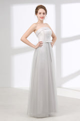 Prom Dress Boutique, Tulle & Satin Strapless Neckline A-line Bridesmaid Dresses With Bowknot