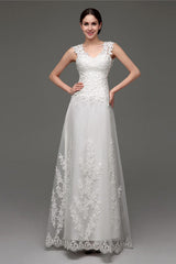 Wedding Dress Shaper, Tulle V-neck Illusion Back Wedding Dresses With Lace Bodice