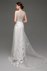Wedding Dresses Boutiques, Tulle V-neck Illusion Back Wedding Dresses With Lace Bodice