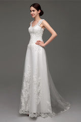 Wedding Dress Boutique, Tulle V-neck Illusion Back Wedding Dresses With Lace Bodice