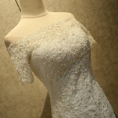 Wedding Dresses Shops, Mermaid Off Shoulder Sleeveless Lace Beading Watteau Train Wedding Dresses