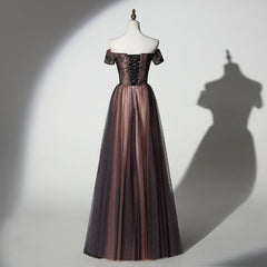 Prom Dresses Ballgown, Unique Black and Champagne Tulle Long Party Dress, Senior Prom Dress
