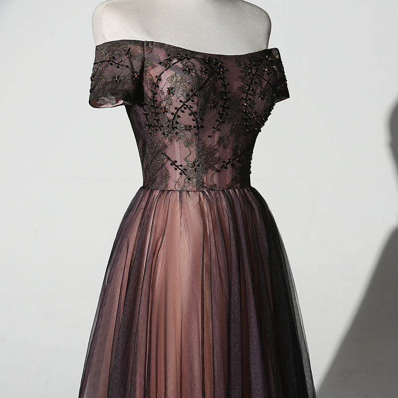 Prom Dress Ballgown, Unique Black and Champagne Tulle Long Party Dress, Senior Prom Dress