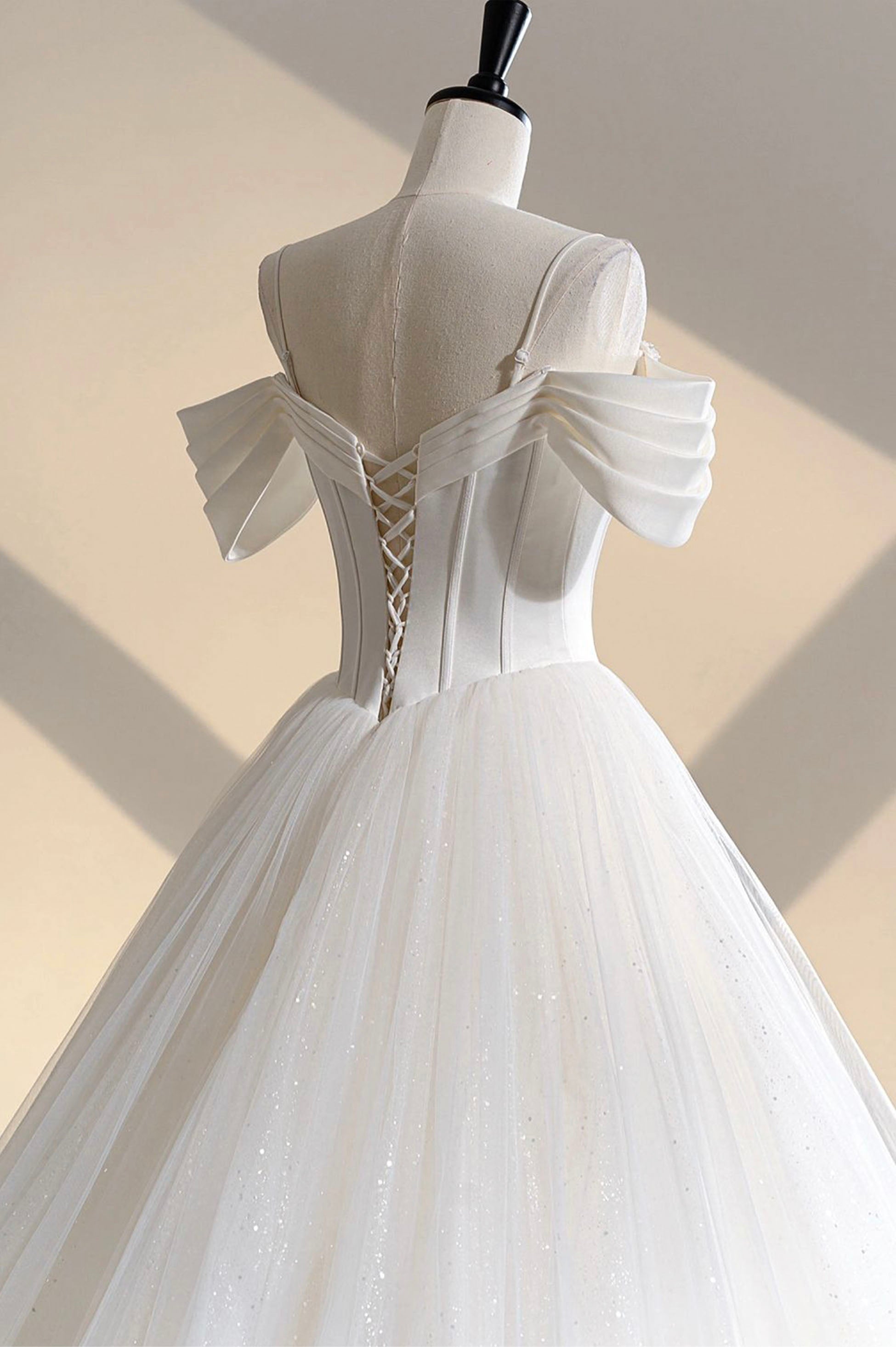 Wedding Dresses Online, Unique Off the Shoulder Sparkly Tulle Wedding Dress