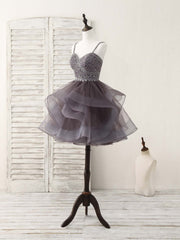 Homecoming Dresses Style, Unique Sweetheart Tulle Beads Short Prom Dress Cute Homecoming Dress