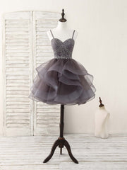Homecoming Dress Style, Unique Sweetheart Tulle Beads Short Prom Dress Cute Homecoming Dress