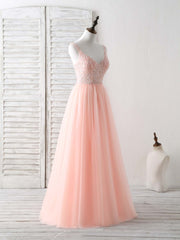Formal Attire, Unique Tulle Beads Long Prom Dress, Tulle Evening Dress
