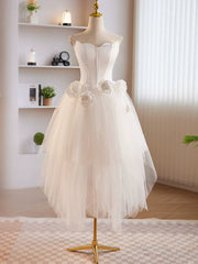 Prom Dresses 2025 Black, Unique White Tulle Satin Short Prom Dress, White Homecoming Dress