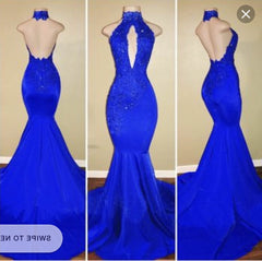 Party Dresses Online, 2024 Halter Blue Mermaid Prom Dresses