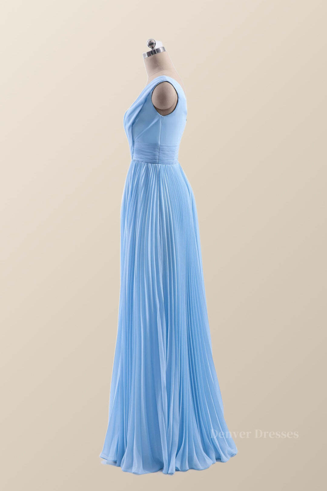Homecoming Dress Short, V Neck Blue Chiffon A-line Long Bridesmaid Dress