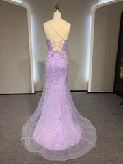 Formal Dresses Over 51, V Neck Mermaid Purple Lace Prom Dresses, V Neck Mermaid Purple Lace Formal Evening Dresses