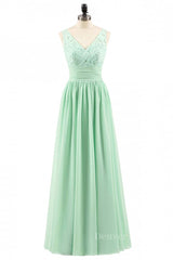 Bridesmaid Dresses Convertable, V Neck Mint Green Lace and Chiffon Long Bridesmaid Dress