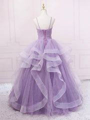 Long Dress Outfit, V Neck Purple Sequin Long Prom Dress, Purple V Neck Long Formal Evening Dresses