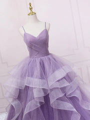 Long Formal Dress, V Neck Purple Sequin Long Prom Dress, Purple V Neck Long Formal Evening Dresses
