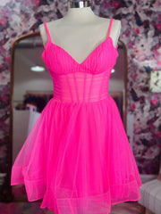 Dress Aesthetic, V Neck Short Pink Black Prom Dresses, Short V Neck Formal Homecoming Dresses