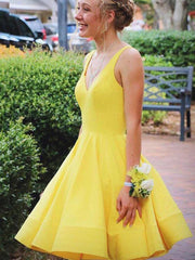 Homecoming Dresses Idea, V Neck Short Yellow Prom Dresses, Short Yellow V Neck Graduation Homecoming Dresses