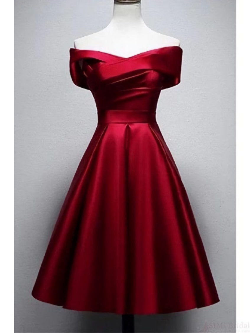 Beauty Dress, Vintage Burgundy Knee Length Satin Homecoming Dresses