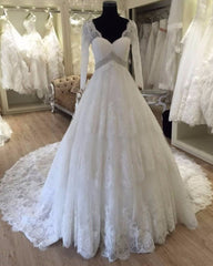 Wedding Dress Elegant Classy, 2024 Gorgeous A Line Long Sleeves V Neck Wedding Dresses