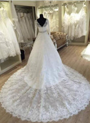 Wedding Dress Classy Elegant, 2024 Gorgeous A Line Long Sleeves V Neck Wedding Dresses