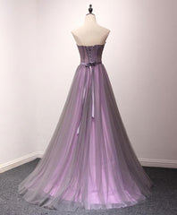 Prom Dress With Slit, Pruple Tulle Sweetheart Neck Long Prom Dress, Evening Dress