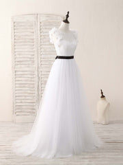 Homecoming Dresses Classy, White A-Line Lace Tulle Long Prom Dress, White Evening Dress