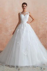 Wedding Dress With Sleev, White Ball Gown Tulle Lace Appliques Sweetheart Sequins Wedding Dresses