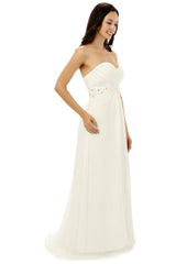 Bridesmaid Dresses Floral, White Chiffon Sweetheart With Pleats Beading Bridesmaid Dresses
