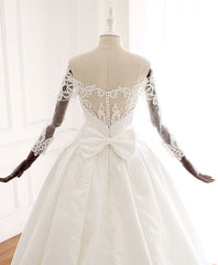 Wedding Dresses For, White Lace Satin Long Wedding Dress, Lace Satin Long Bridal Gown