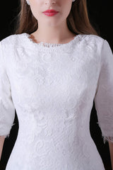 Wedding Dress Straps, White Lace Sleeves Button Back Mermaid Wedding Dresses
