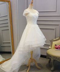 Wedding Dress Collection, White Lace Tulle High Low Long Wedding Dress, Bridal Dress