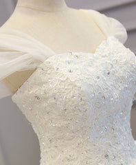 Wedding Dress Trend, White Lace Tulle High Low Long Wedding Dress, Bridal Dress