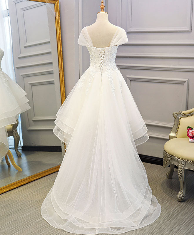Wedding Dress Shop, White Lace Tulle High Low Long Wedding Dress, Bridal Dress