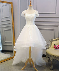 Wedding Dress Designs, White Lace Tulle High Low Long Wedding Dress, Bridal Dress