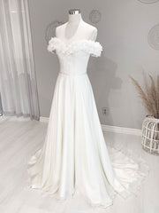 Wedding Dress Trends, White Off Shoulder Flowers Long Wedding Dress, White Beach Wedding Dress