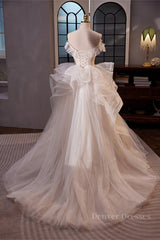 Homecoming Dresses Unique, White Off-Shoulder Ruffle Layers A-line Long Prom Dress