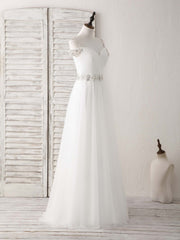 Formal Dresses Gowns, White Off Shoulder Tulle Beads Long Prom Dress White Evening Dress
