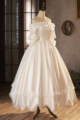 Wedding Dresses Beach, White Satin Lace Prom Dress, White Evening Dress, Wedding Dress