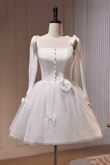 Party Dresses Design, White Spaghetti Strap Short Prom Dress, White Tulle Party Dress